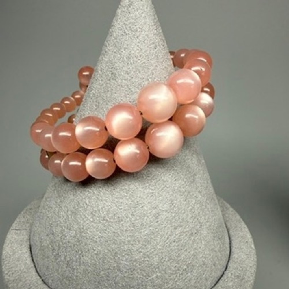 VTG Moon Glow Bracelet Pastel Pink Double Row Memory Wire 6.5" Bubble Gum